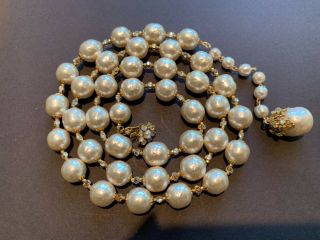 Sign Miriam Haskell Large Baroque Pearls Rhinestone Necklace Jewelry 28” Long 3