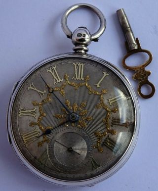 Victorian Solid Silver Fusee Pocket Watch Silver & Gold Dial,  1869.  No.  1443.