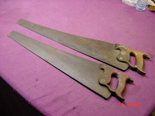 2 Vintage Warranted Superior Hand Saws With Wood Handles