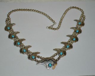 Vintage Handmade Southwestern Sterling Silver & Turquoise Bear Blossom Necklace