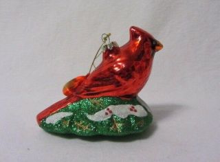 The Danbury Hand Blown Glass Red Bird Cardinal Christmas Ornament Mwt