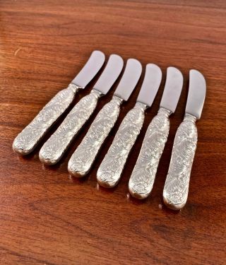 (6) Tiffany & Co.  Sterling Silver Handled Butter Knives: Chrysanthemum 1880
