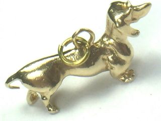 Solid 14k Yellow Gold 3d Full Figurine Dachshund Dog Charm Pendant.  5.  3gm.