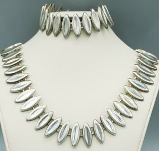 Vintage Taxco Sterling Silver Modernist Necklace & Matching Bracelet 10