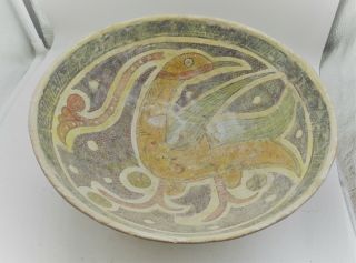 Ancient Islamic Glazed Ceramic Bowl With Bird Motif Circa 1100 - 1200ad