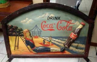 Coca Cola Rare Vintage Wood Coke Sign 3 - D Drink Coca - Cola Hand Painted