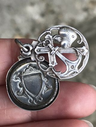 Antique Victorian French Sterling Silver Faith /hope/charity Fob/charm Locket
