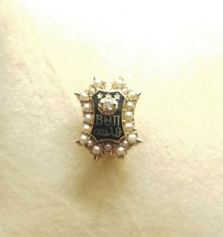 Vintage Beta Theta Pi 10k Gold Fraternity Pin W/ Diamond & Seed Pearls