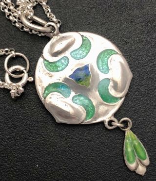 Fabulous Art Nouveau Silver Enamel Pendant By James Fenton C1908