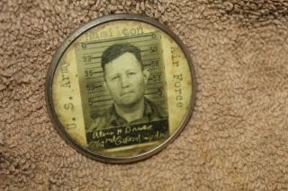 WW2 U.  S.  AAF Hamilton Air Base War Workers Metal Photo ID Badge,  Named 2