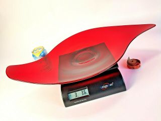 Mcm Eames Danish Modern Vtg Boomerang Design Leaf Red Art Glass Bowl Tray Big