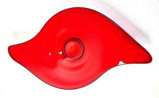 MCM Eames Danish Modern VTG Boomerang Design Leaf Red Art Glass Bowl Tray BIG 3