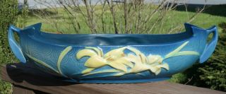 Vintage Roseville Art Pottery Zephyr Lily Blue Large Console Bowl 479 - 14 "