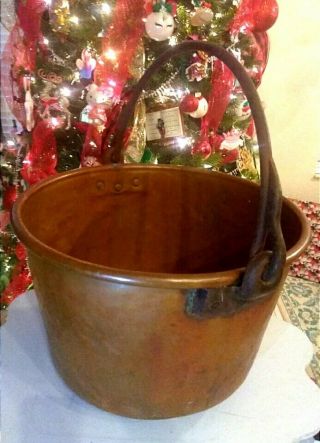 Antique Copper Kettle Pot Cauldron Apple Butter Dove Tailed Construction Old