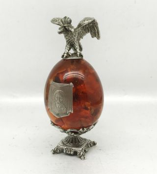 Rare Russian Imperial 84 Silver Amber Easter Egg