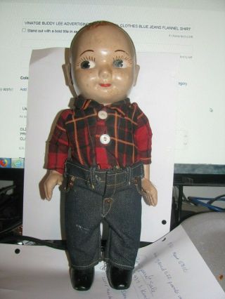 Vintage Buddy Lee Advertising Doll Clothes Blue Jeans Flannel Shirt