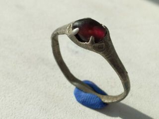 Ancient Silver Gothic Ring With Garnet Stone