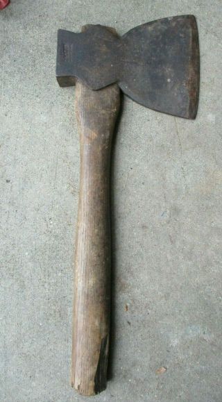 Antique Primitive A.  A.  & T.  Co.  Hewing Pattern Ax Hatchet Tool Wood Handle Axe