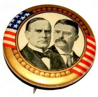 1900 William Mckinley Teddy Roosevelt 1.  25 Campaign Pin Pinback Button Political