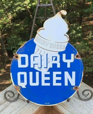 Vintage Dairy Queen Ice Cream Porcelain Sign Advertising
