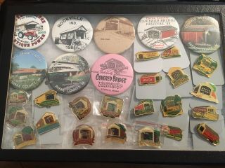 29 Vintage Indiana Covered Bridge Festival Pins Pinbacks Buttons Parke County Wm