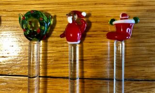 Vintage Set of 6 GLASS Christmas Swizzle Stick Drink Cocktail Stir Stick EUC 2