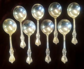 Marlborough Reed & Barton Sterling Silver Set Of 8 Round Cream Soup Spoons Nm