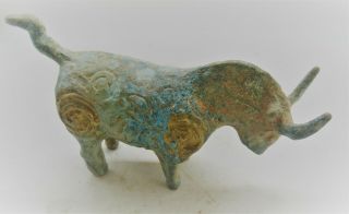 Scarce Ancient Celtic Bronze Bull Figurine With Remnants Of Gold Gilt 100bc