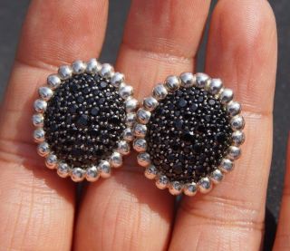 Slane & Slane Sterling Silver Black Spinel Large Button Earrings Clip On 14k Pos