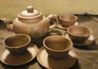 Vintage Chinese Yixing Red Clay 10 Piece Tea Set.