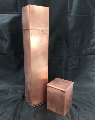 Vintage Solid Copper Matchstick Box Container Tall By A H T Co Of Philadelphia