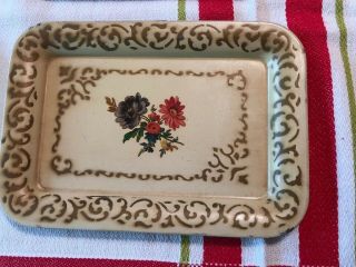Set Of 4 Vintage Small Metal Stack Trays 4 " X 6 " Butter Cream Yellow W/ Flowers