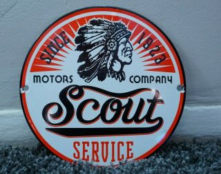 Vintage Scout Service Porcelain Sign Gas Oil Metal Station Pump Plate Indian