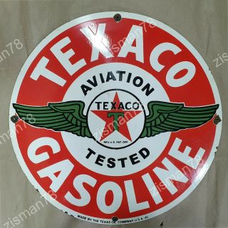 Texaco Aviation Gasoline Vintage Porcelain Sign 24 Inches Round