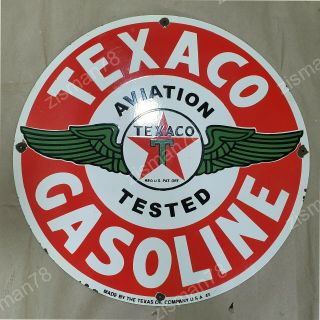 TEXACO AVIATION GASOLINE VINTAGE PORCELAIN SIGN 24 INCHES ROUND 2