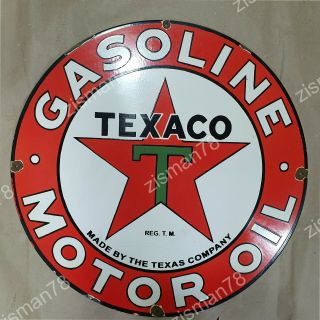 Texaco Gasoline Motor Oil Vintage Porcelain Sign 24 Inches Round