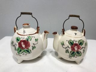 Vintage Ceramic Teapot Teapots Floral Salt & Pepper Shaker Shakers Japan R31d