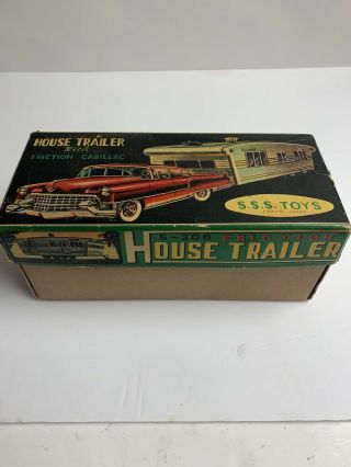 Vintage Sss Toys Japan Tin Friction 1950s Cadillac With House Trailer