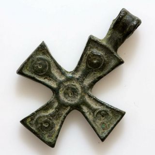 Museum Quality Byzantine Bronze Religious Christian Cross Pendant Ca 500 - 700 Ad