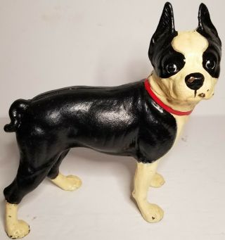 Vintage Cast Iron Boxer Dog Boston Terrier Door Stop Frenchie Hubley Style