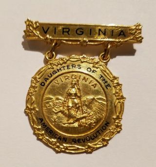 Daughters Of The American Revolution Virginia State Pin,  Gold Filled