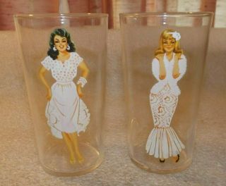 Vintage Federal Drinking Glass Nude Peek - A - Boo Risque Set Of 2 S