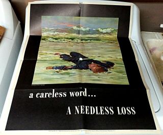 1943 Wwii Poster " A Careless Word.  A Needless Loss " Owi No.  36