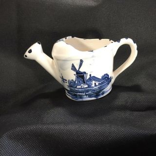 Cobalt Blue And White Hand Painted Windmill Small Porcelain Pitcher Japan