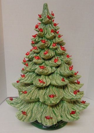 Large 22 " Old Vintage 1976 Ceramic Christmas Tree Lighted Red Birds Nowell 