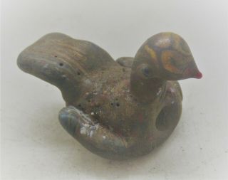 Circa 500bce Ancient Phoenician Mosaic Glass Bird Bead Statue Pendant