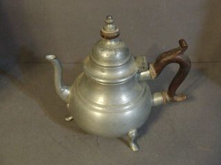 Vintage Kirk Stieff Pewter Williamsburg Brown Wood Handle Coffee Tea Pot