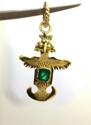 Vintage Solid 18k Yellow Gold Pre Colombian Figure With Emerald Pendant Charm