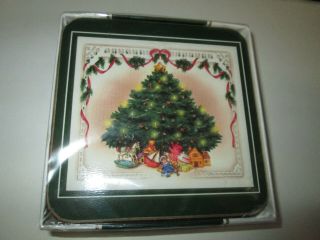 Boxed Set 6 Royal Table England Coasters Victorian Christmas Tree