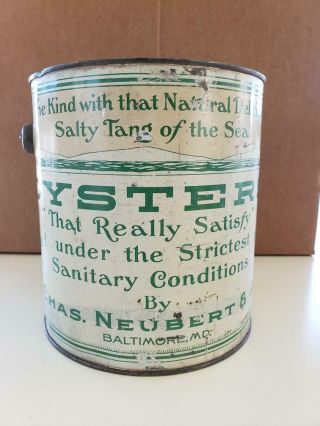 Chas.  Neubert & Co.  1 Gal.  Oyster Tin Can With Lid And Bail -